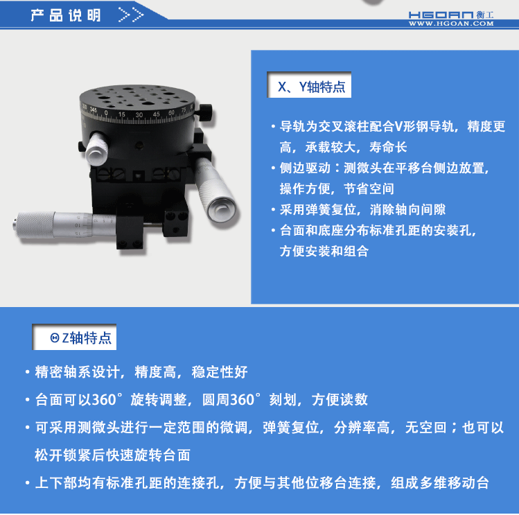 三維調整工作臺HGAM306多自由度組合移動(dòng)臺